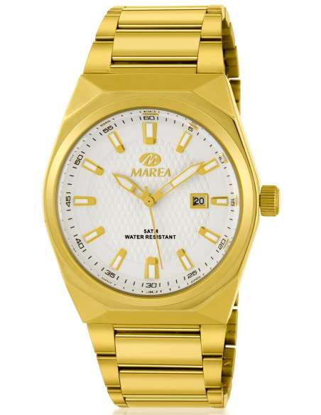 Reloj para Hombre de Acero Dorado y Esfera Blanca - Marea B36223/4