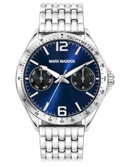 Reloj para Hombre Deportivo con Esfera Azul y Brazalete de Acero - Mark Maddox HM7010-35
