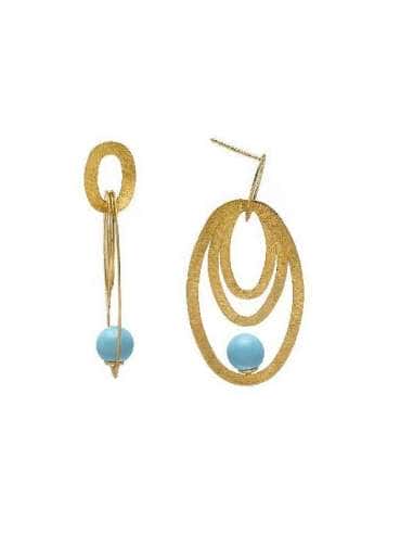 Pendientes para Mujer en Plata de Ley Chapada en Oro con Aros Ovales y Perla Turquesa -  Salvatore 203A0108