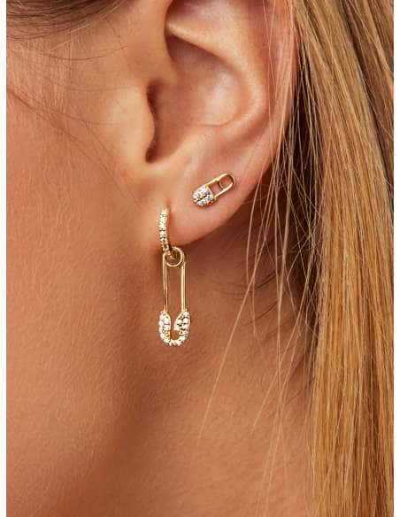 Pendientes para Mujer en forma de imperdible bañados en oro - Marea  D02001/AC