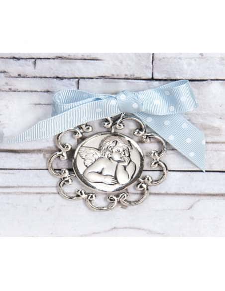Medallón Infantil de Cuna Ángel de la Guarda Lazo Azul - 7353-1C