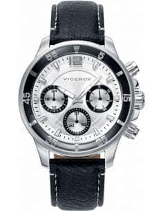 Reloj para Hombre Cronógrafo Acero con Correa de Piel Negra y Esfera Plateada- Viceroy 42223-05
