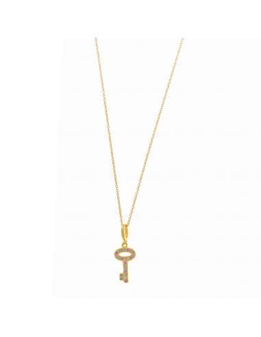 Collar para Mujer plata dorada con Llave circonitas rosa y verde - Salvatore 136C0297