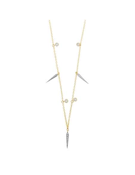 Collar para Mujer de Plata Baño Oro con Pinchos y Circonitas Blancas – Salvatore 213C0146