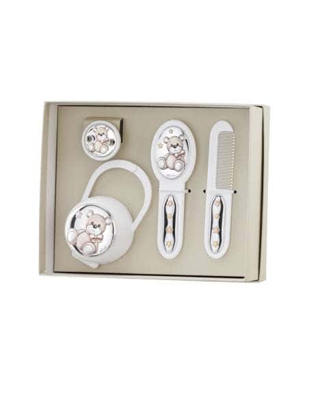 Set Infantil Portachupetes con Pinza, Cepillo y Peine Elefante Blanco - Eventi EV3466/05B