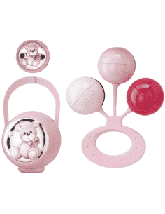 Set Infantil Portachupetes con Pinza y Sonajero Oso Rosa EV3466/01R