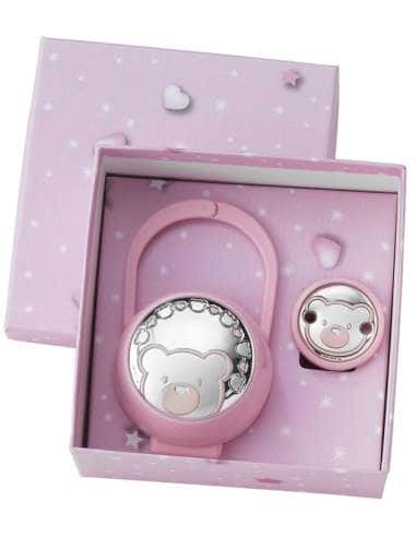 Set Infantil Portachupetes con Pinza Oso Rosa - Eventi 54526/02R