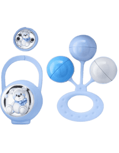Set Infantil Portachupetes con Pinza y Sonajero Oso Azul - Eventi EV3466/01C