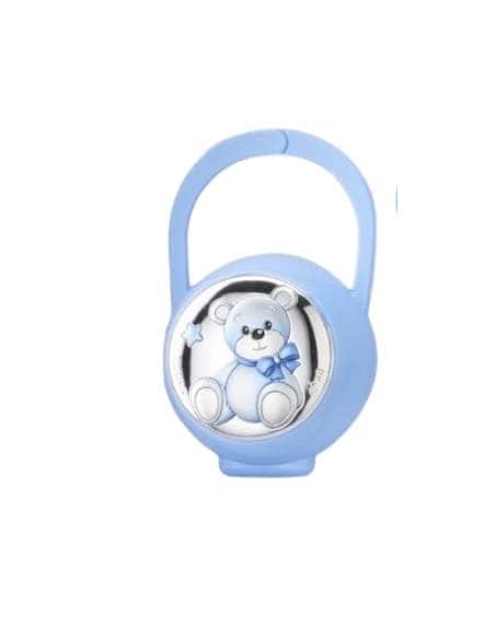 Set Infantil Portachupetes con Pinza y Sonajero Oso Azul - Eventi EV3466/01C