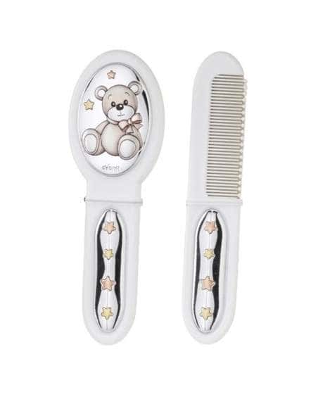 Set Infantil Portachupetes con Pinza, Cepillo y Peine Elefante Blanco - Eventi EV3466/05B