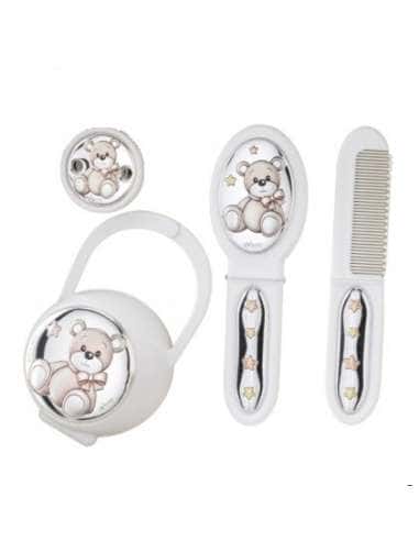 Set Infantil Portachupetes con Pinza, Cepillo y Peine Elefante Rosa - Eventi EV3466/05B